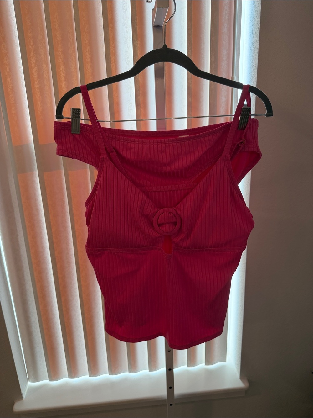 Ribbed Knot-Front Bikini Top in Fuchsia Pink